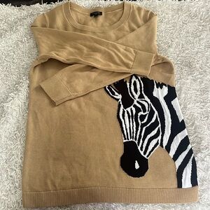 Talbots Petite P Zebra 3/4 length sweater 60% cotton 40% Rayon tan EUC